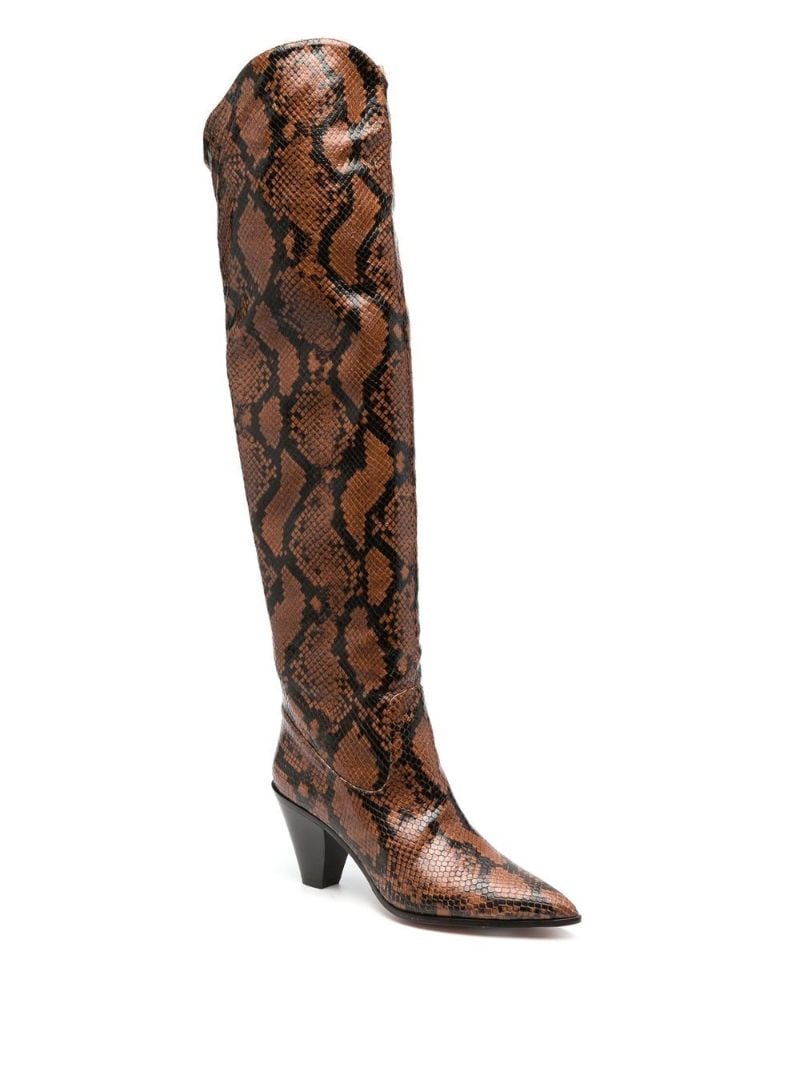 Brown Eastwood Snake Print Leather Knee-high Boots