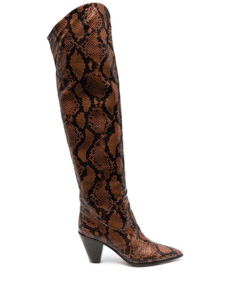 Brown Eastwood Snake Print Leather Knee-high Boots