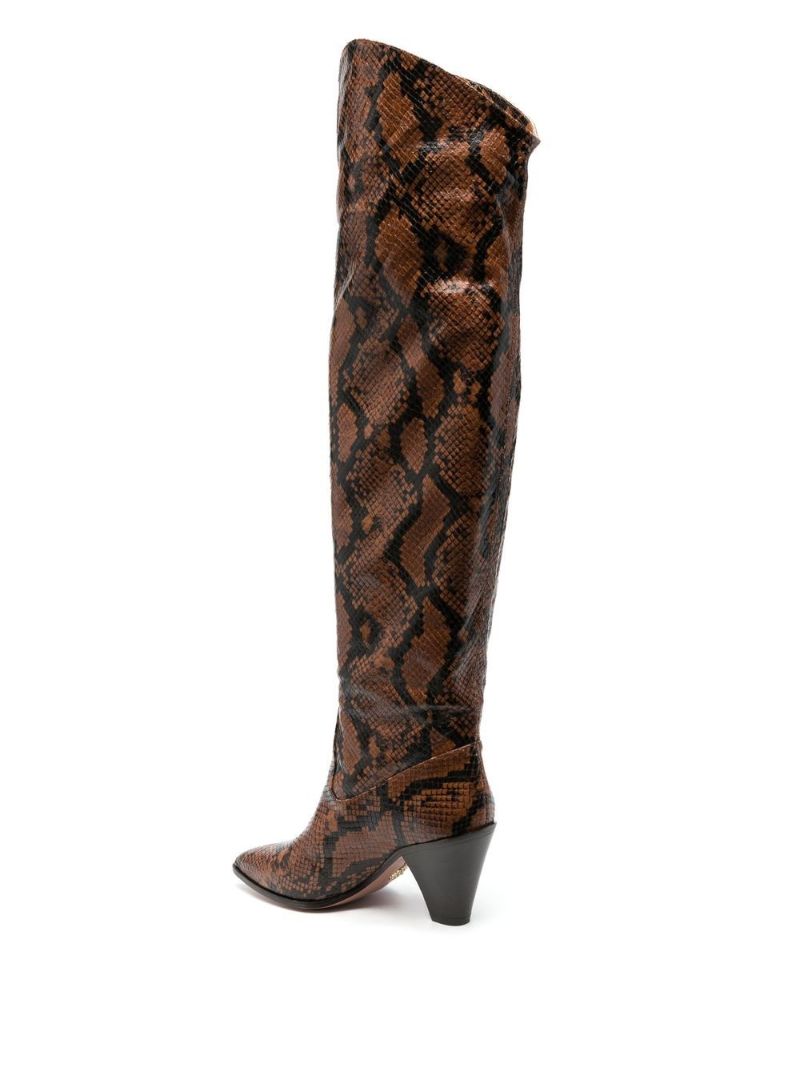 Brown Eastwood Snake Print Leather Knee-high Boots