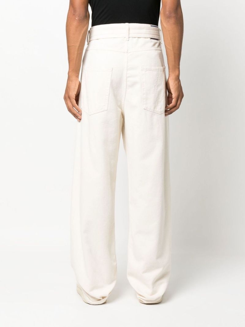 Neutral Tempera Cross Belted Cotton Trousers