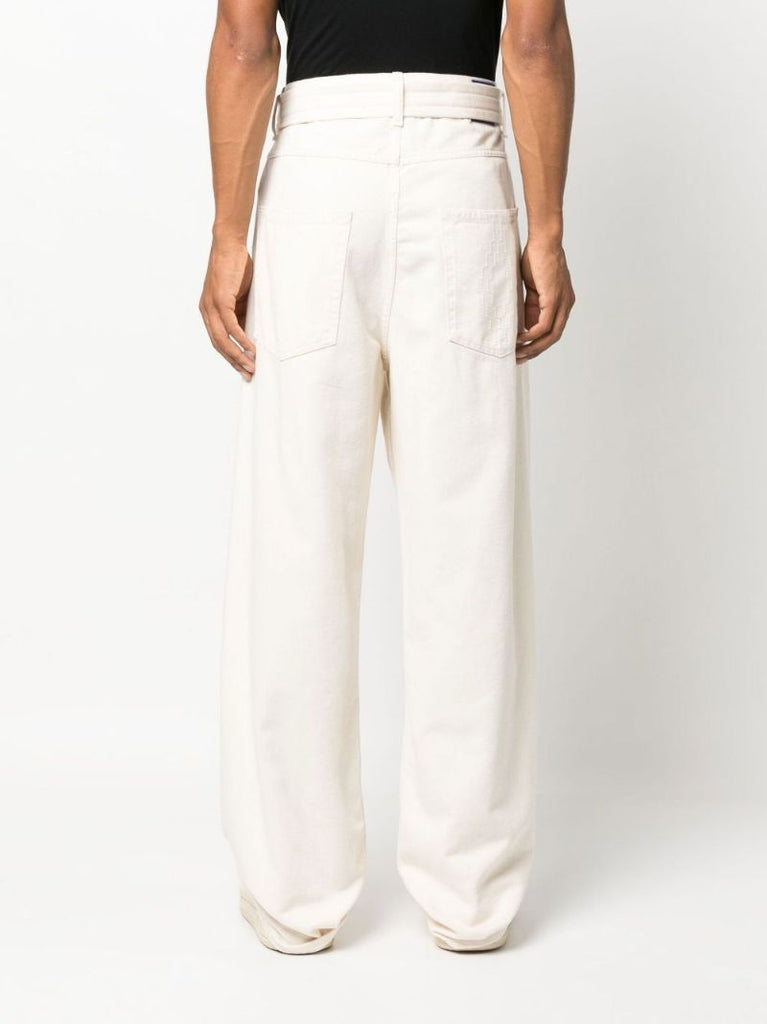 Neutral Tempera Cross Belted Cotton Trousers