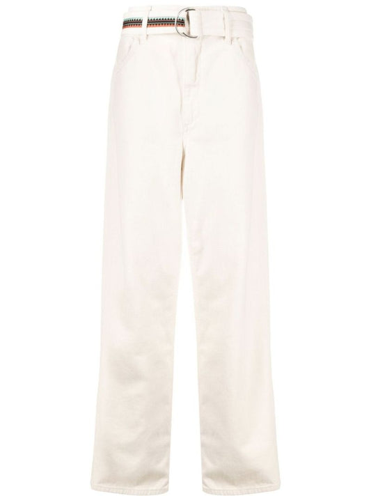 Neutral Tempera Cross Belted Cotton Trousers