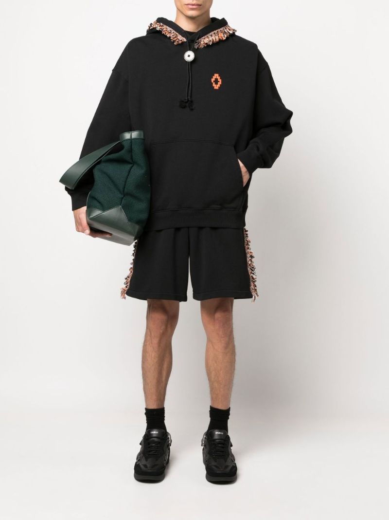 Black Fringe Detail Cotton Track Shorts