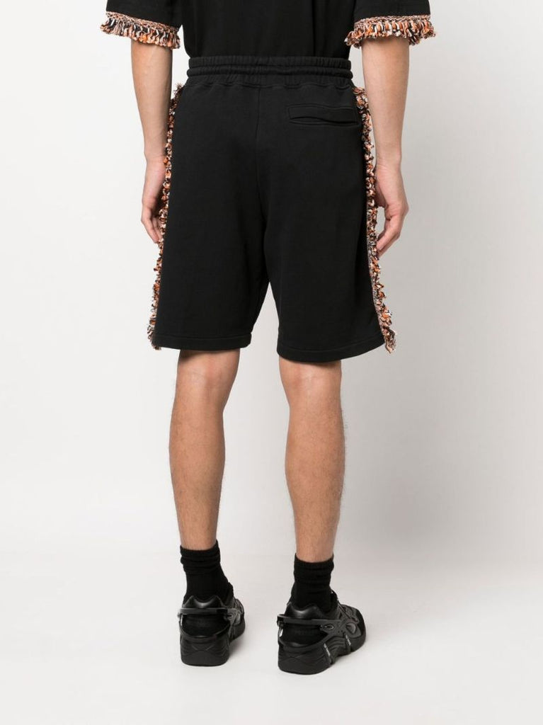 Black Fringe Detail Cotton Track Shorts