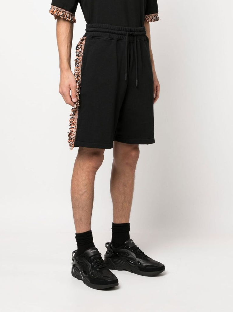Black Fringe Detail Cotton Track Shorts