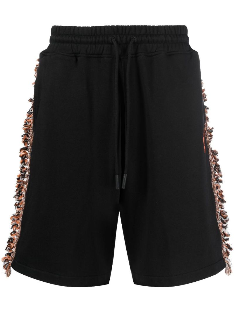 Black Fringe Detail Cotton Track Shorts