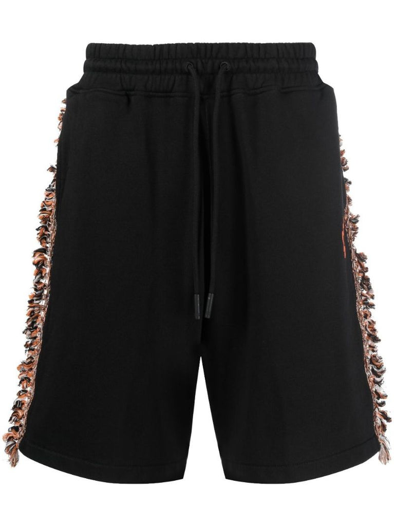 Black Fringe Detail Cotton Track Shorts