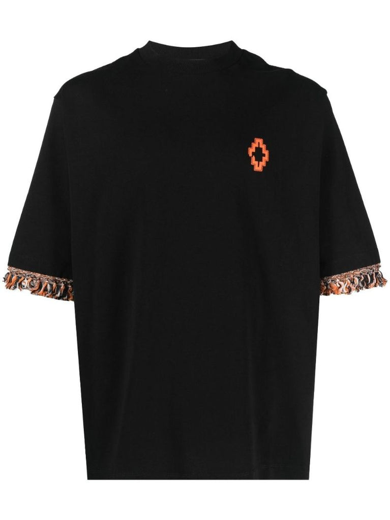 Black Fringe Detail Cotton T-shirt
