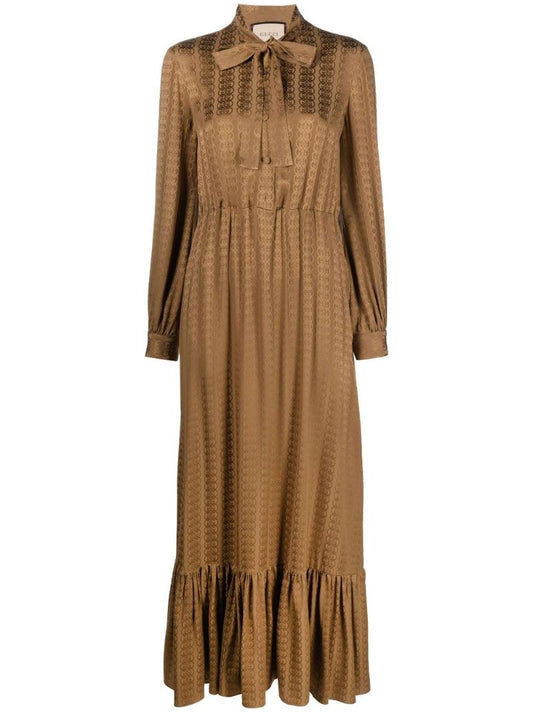 Brown Gg Silk Maxi Dress