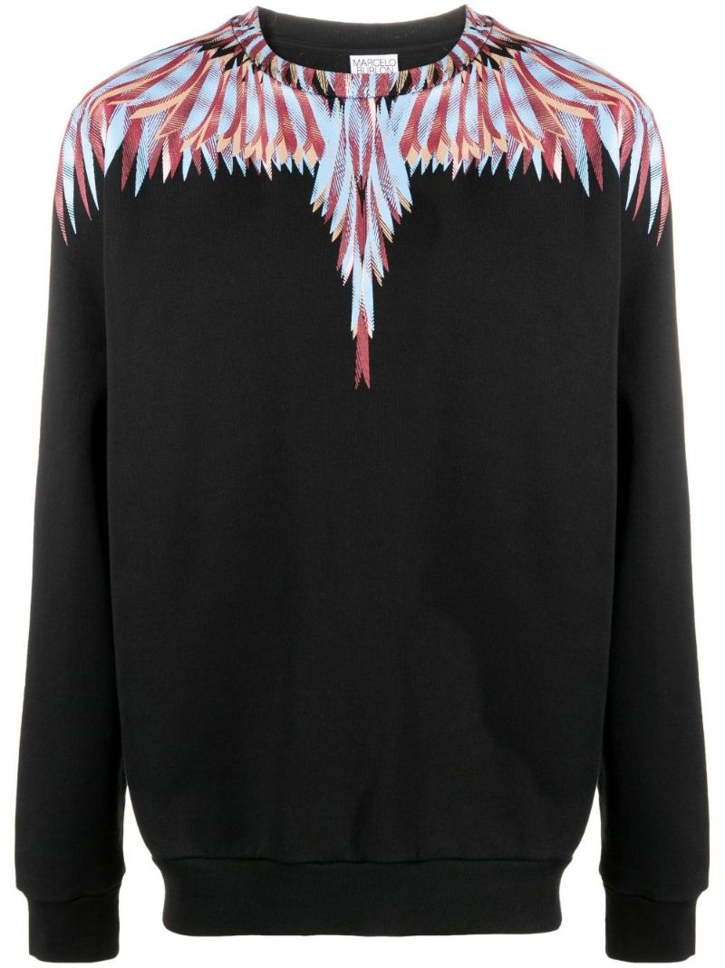 Black Curved Wings Cotton Sweatshirt