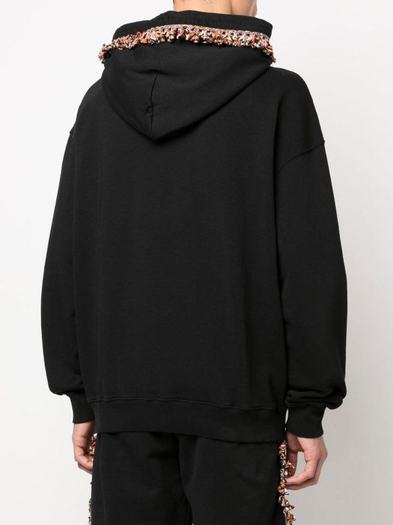 Black Fringe Detail Cotton Hoodie