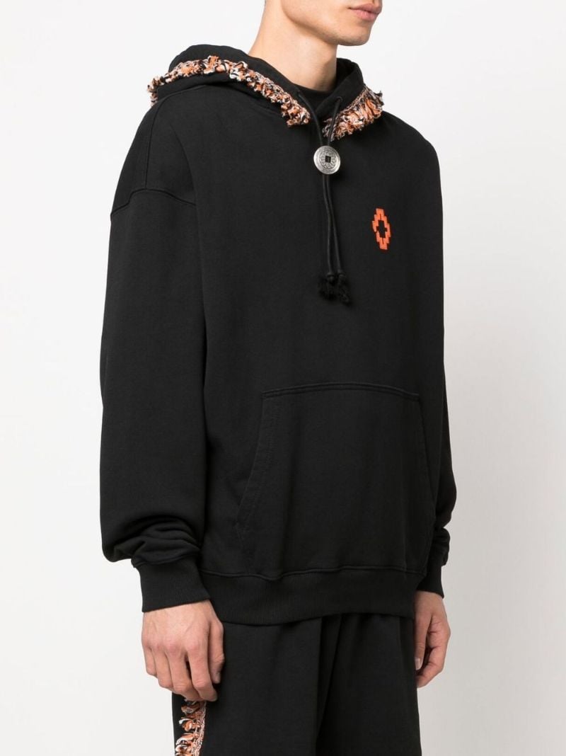 Black Fringe Detail Cotton Hoodie