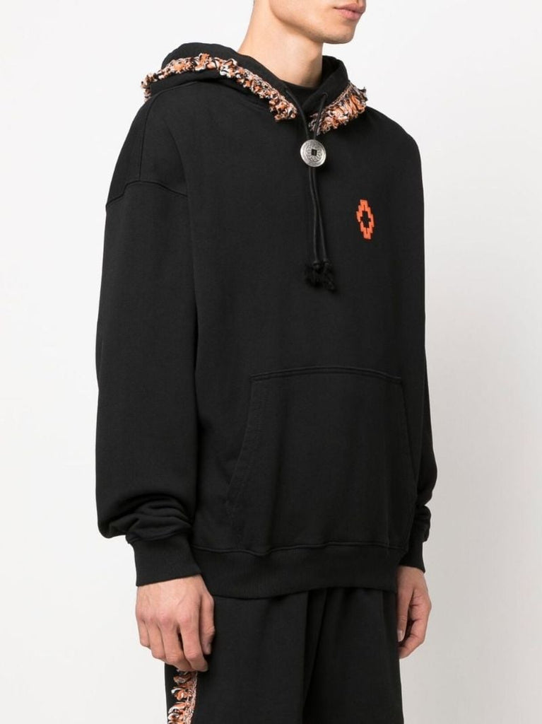 Black Fringe Detail Cotton Hoodie