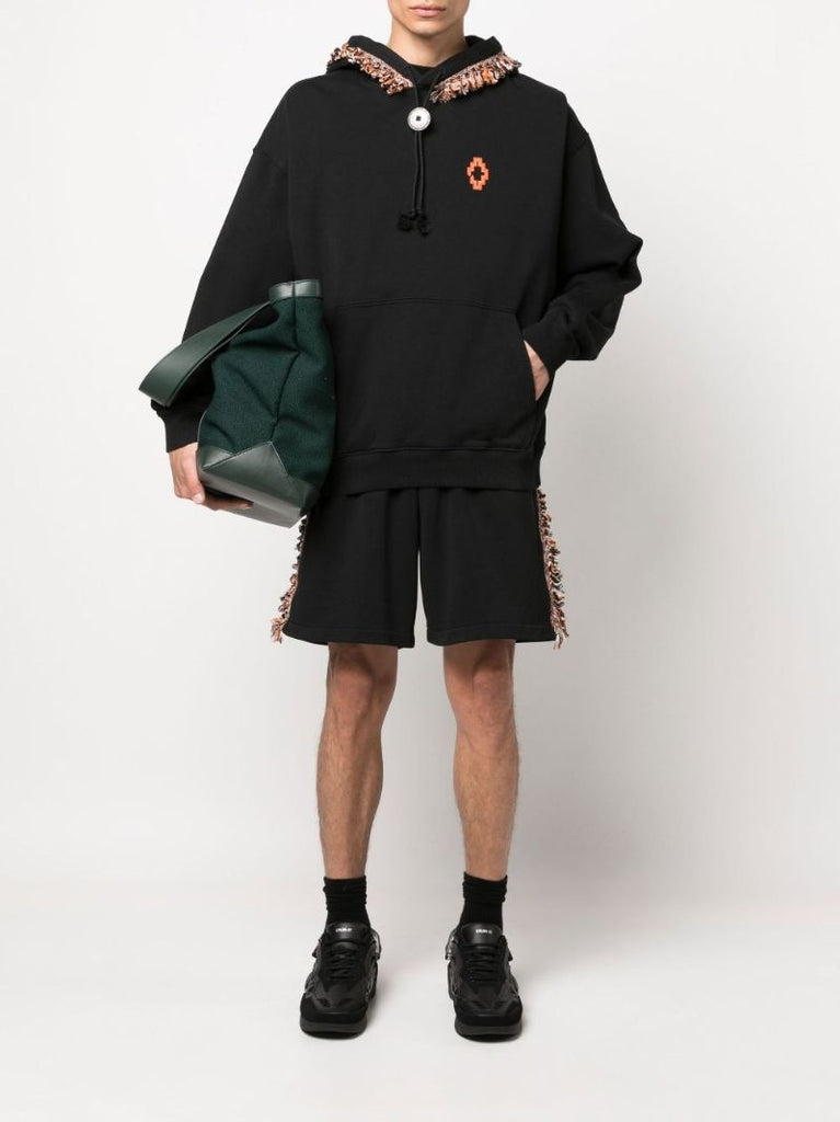 Black Fringe Detail Cotton Hoodie