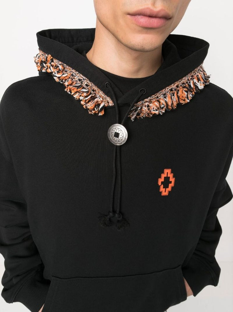 Black Fringe Detail Cotton Hoodie