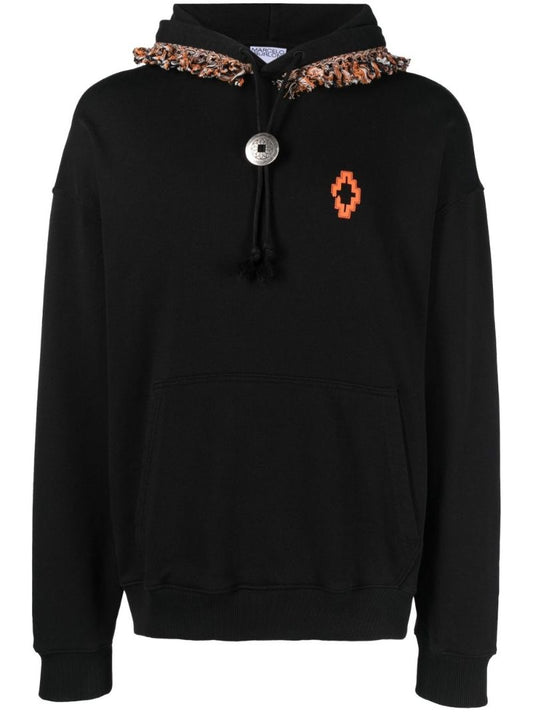 Black Fringe Detail Cotton Hoodie