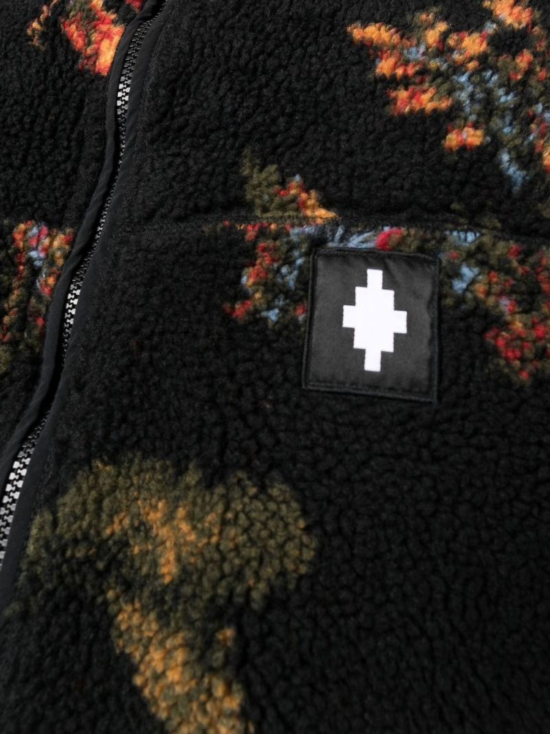 Black Floral Print Fleece Jacket