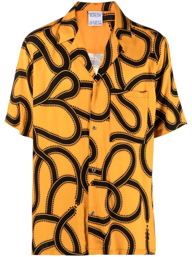 Orange Snake Print Short Sleeve Shirt