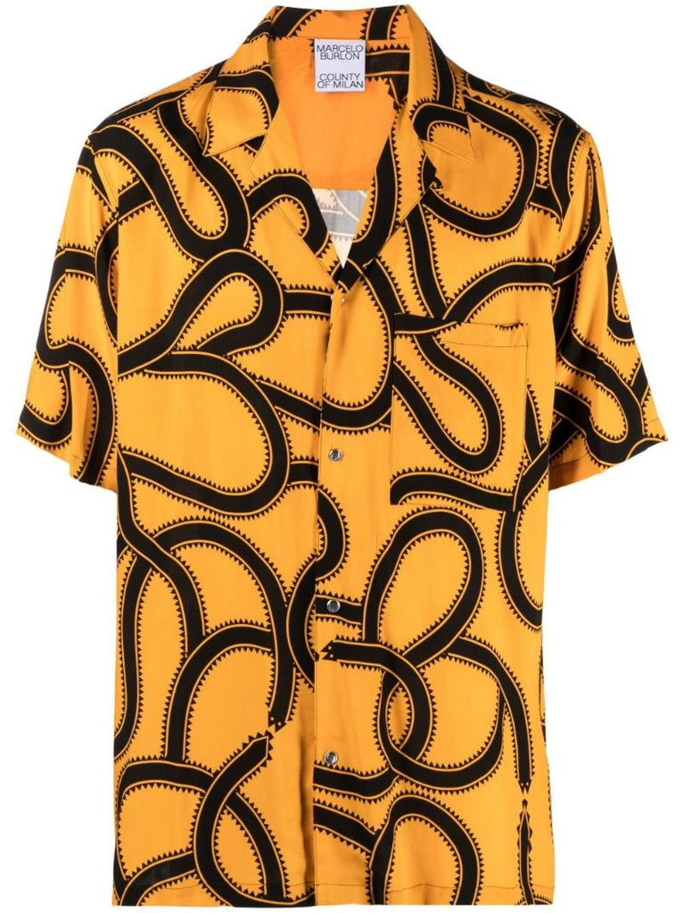 Orange Snake Print Short Sleeve Shirt
