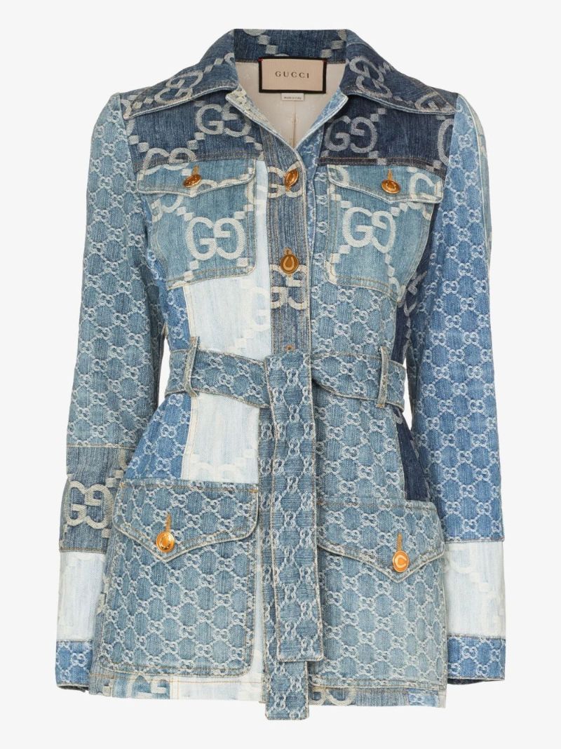 Blue Patchwork Gg Denim Jacket