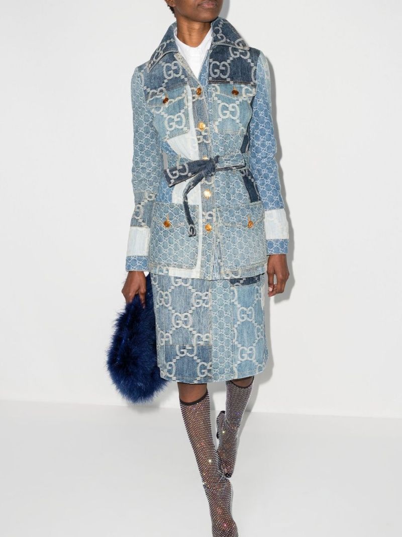 Blue Patchwork Gg Denim Jacket