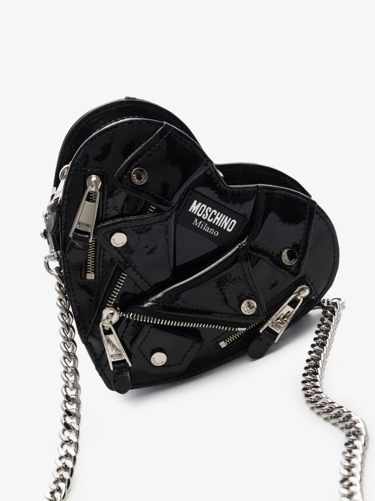 Black Biker Heart Patent Leather Mini Bag