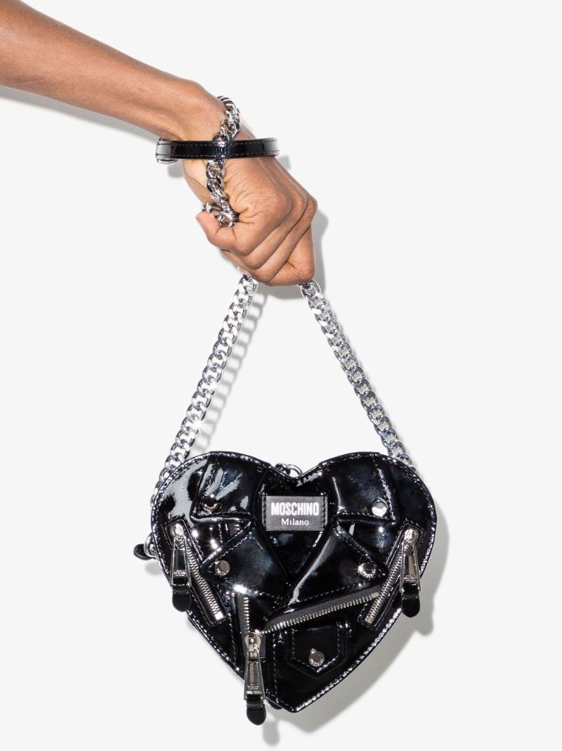 Black Biker Heart Patent Leather Mini Bag