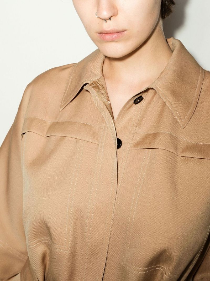Neutral Belted Shirt Midi Dress