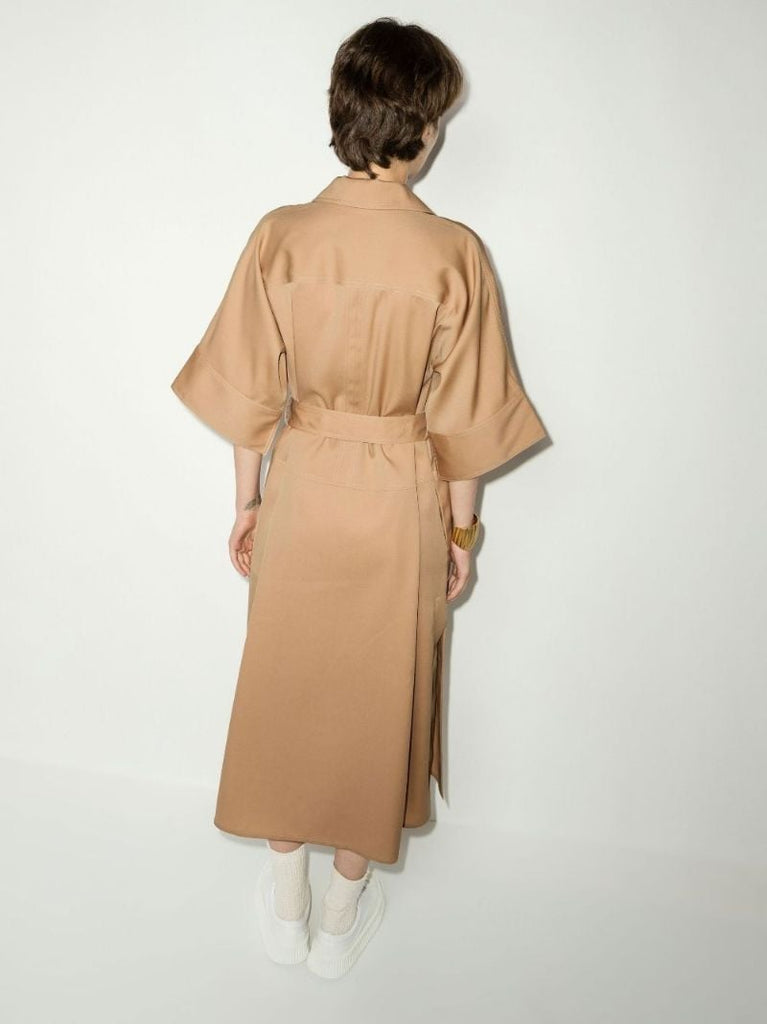 Neutral Belted Shirt Midi Dress