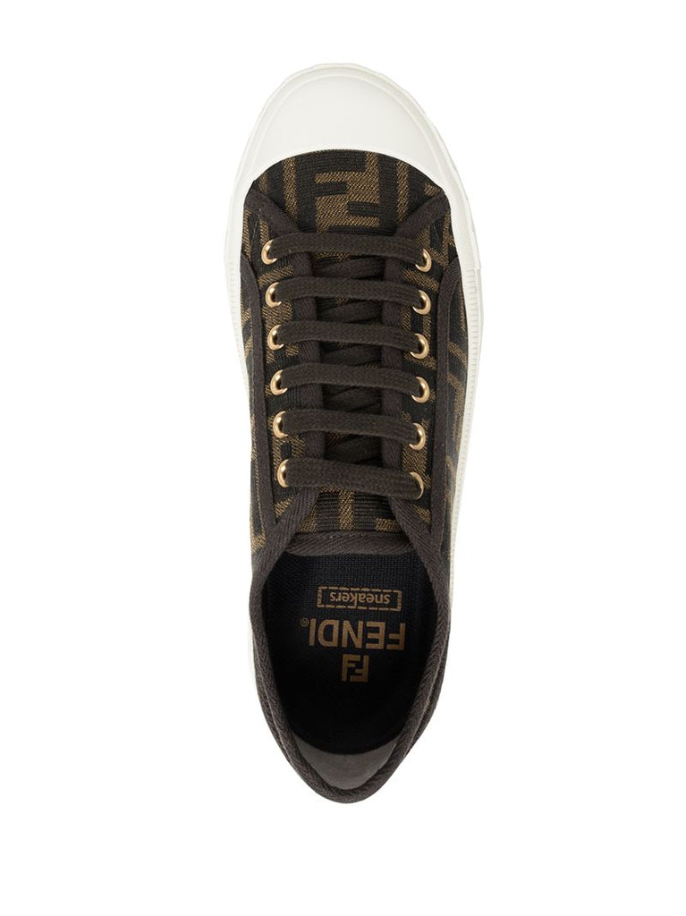 Brown Domino Ff Low-top Canvas Sneakers