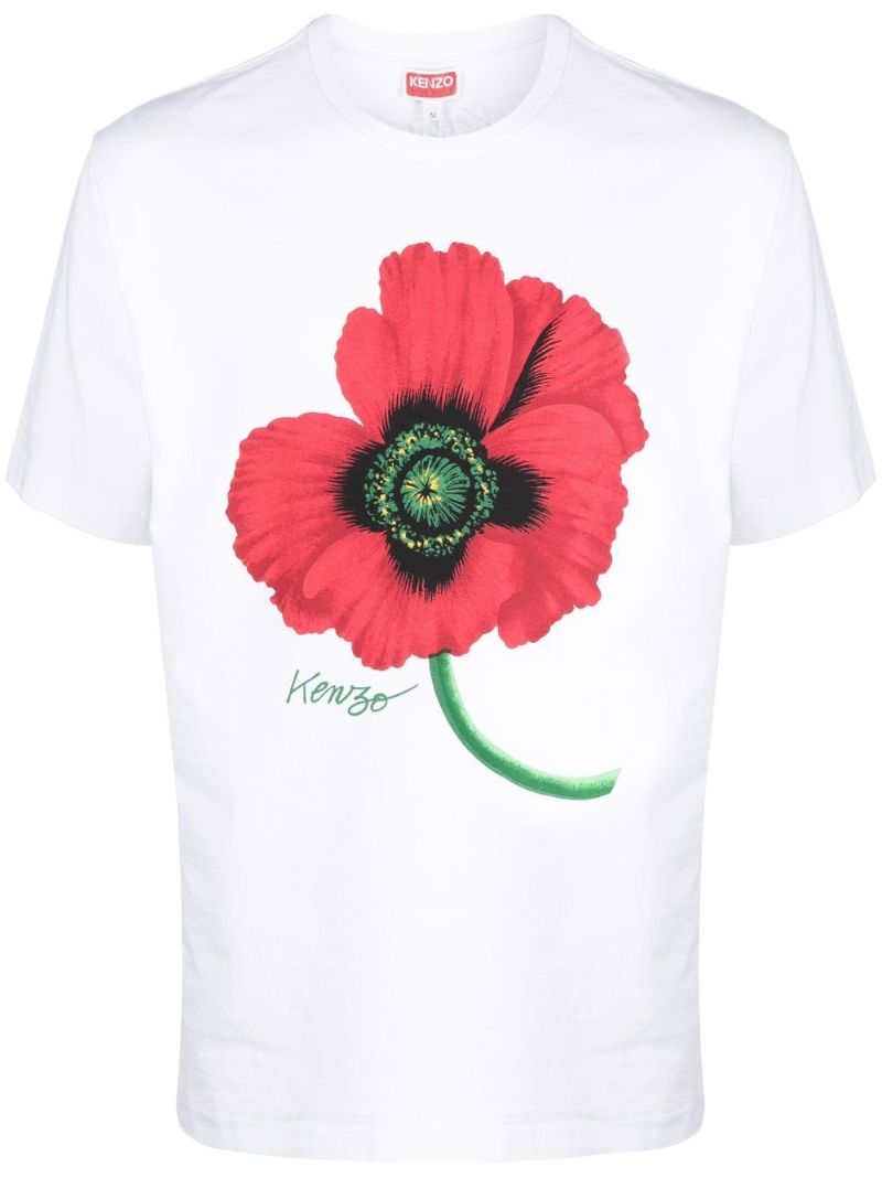 White Poppy Print T-shirt
