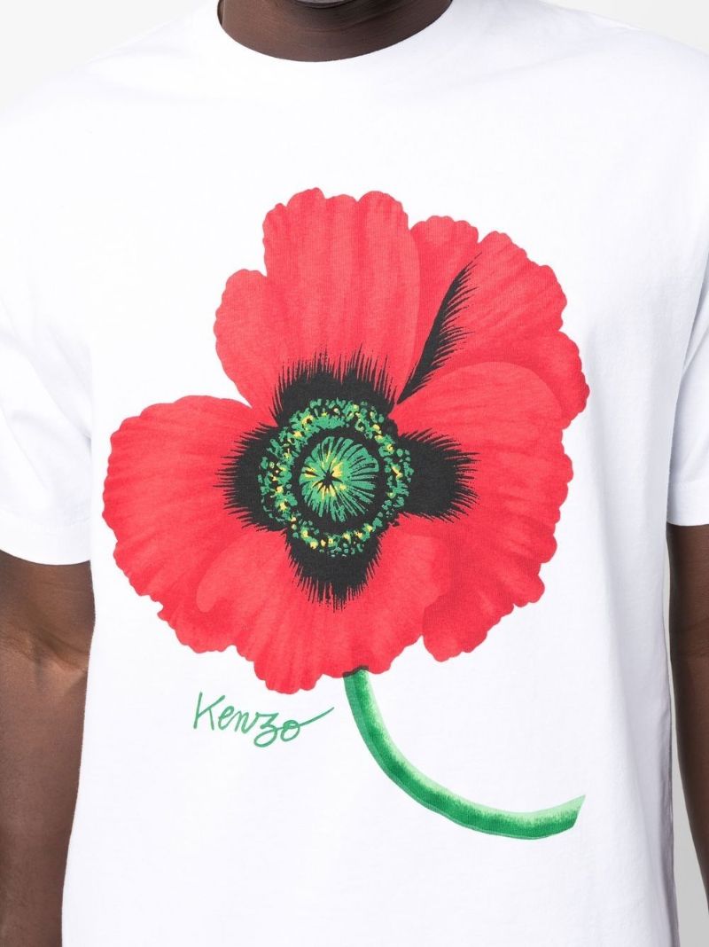 White Poppy Print T-shirt
