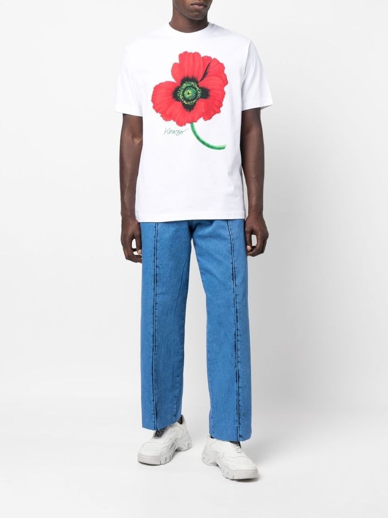 White Poppy Print T-shirt