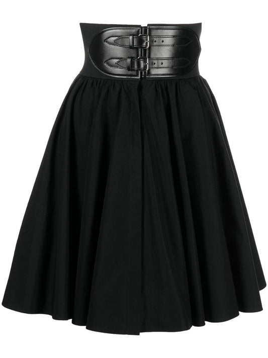 Black Belted Cotton Skirt