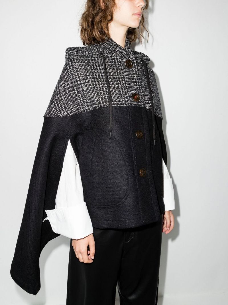 Black Checked Panel Hooded Cape