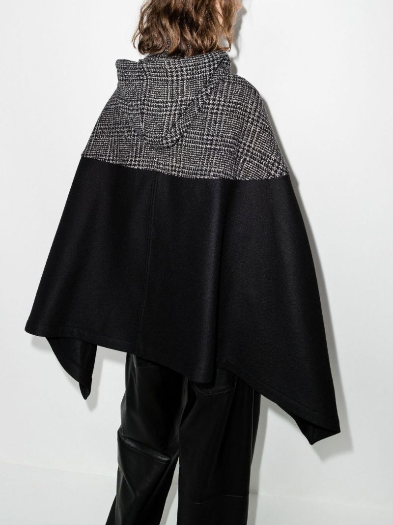 Black Checked Panel Hooded Cape