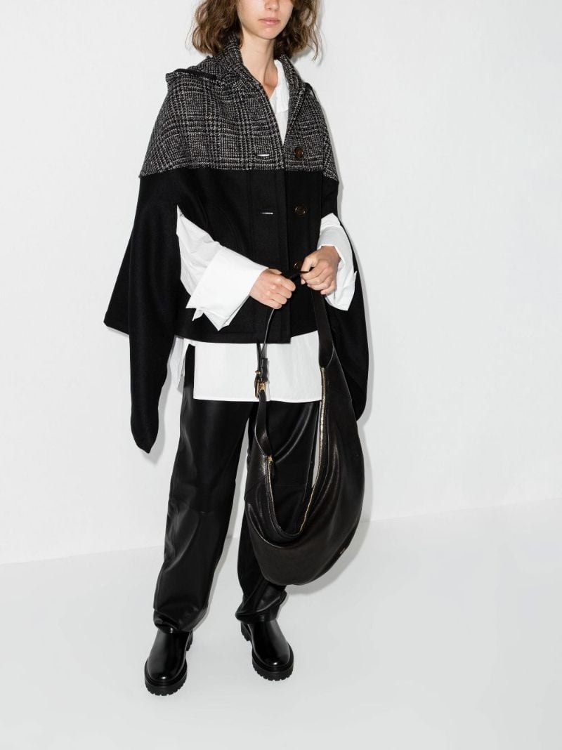 Black Checked Panel Hooded Cape