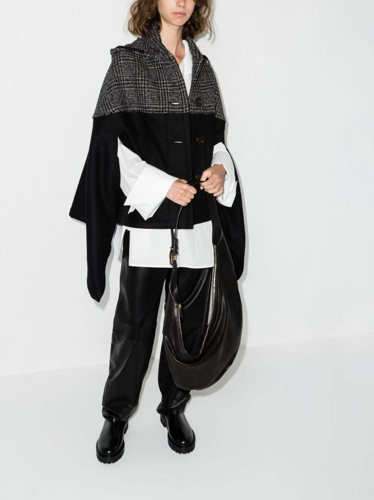Black Checked Panel Hooded Cape