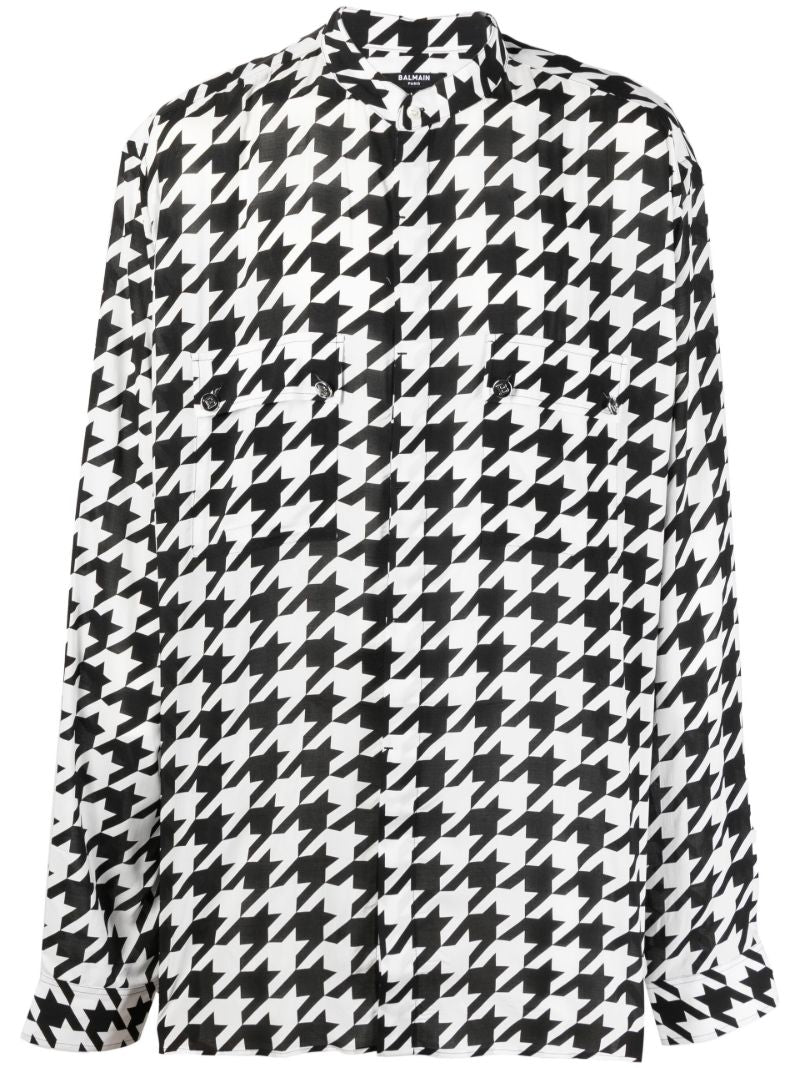 White Houndstooth Cotton Shirt