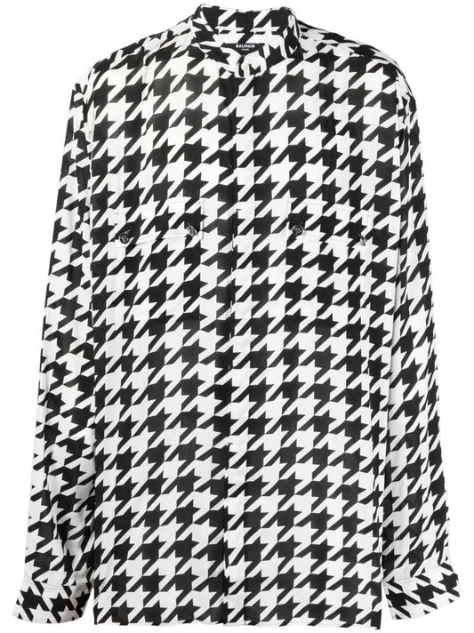 White Houndstooth Cotton Shirt