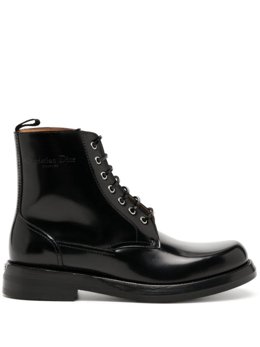 Black Carlo Combat Leather Boots