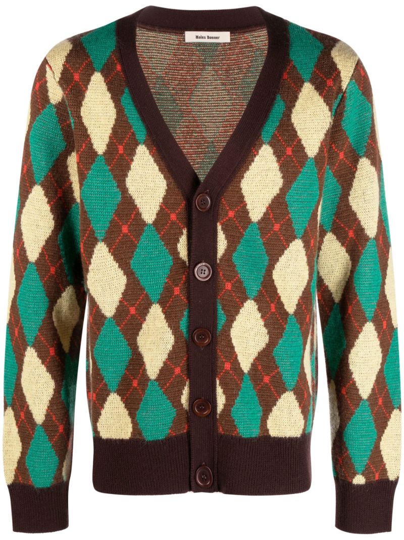 Blue Argyle Intarsia-knit Cardigan