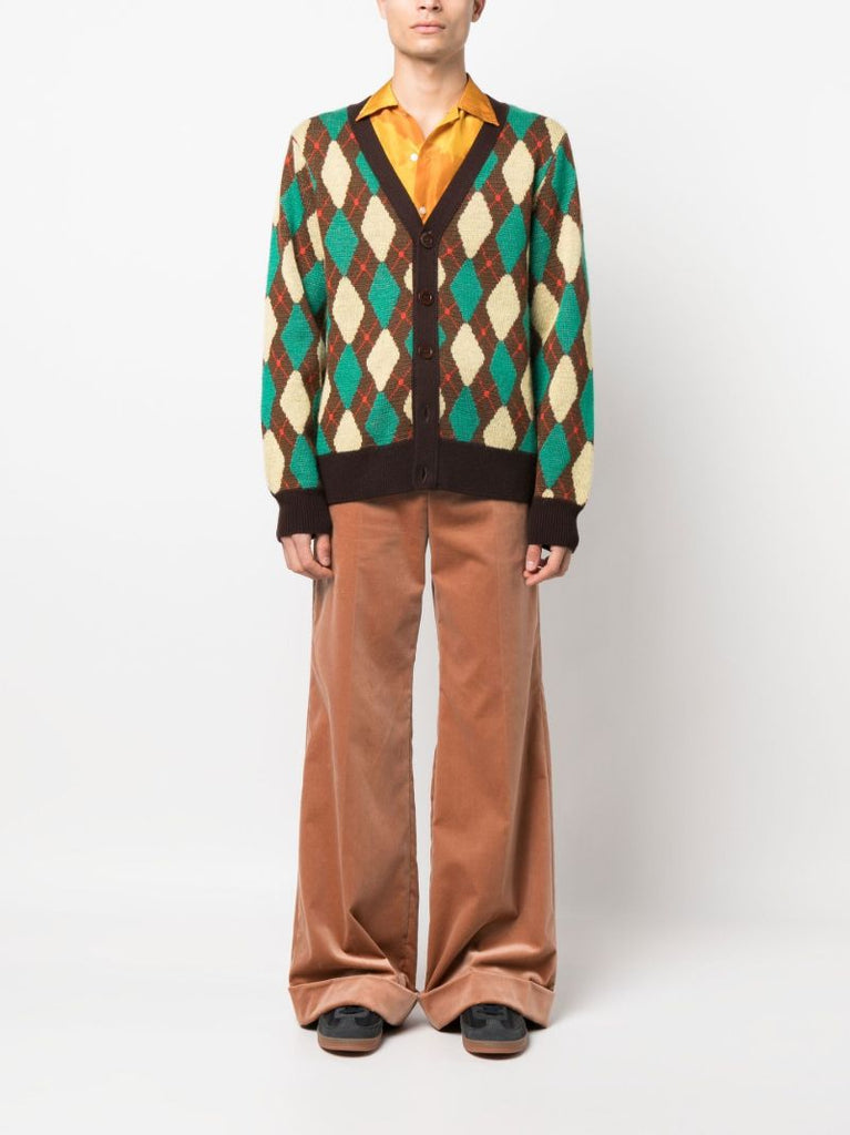 Blue Argyle Intarsia-knit Cardigan