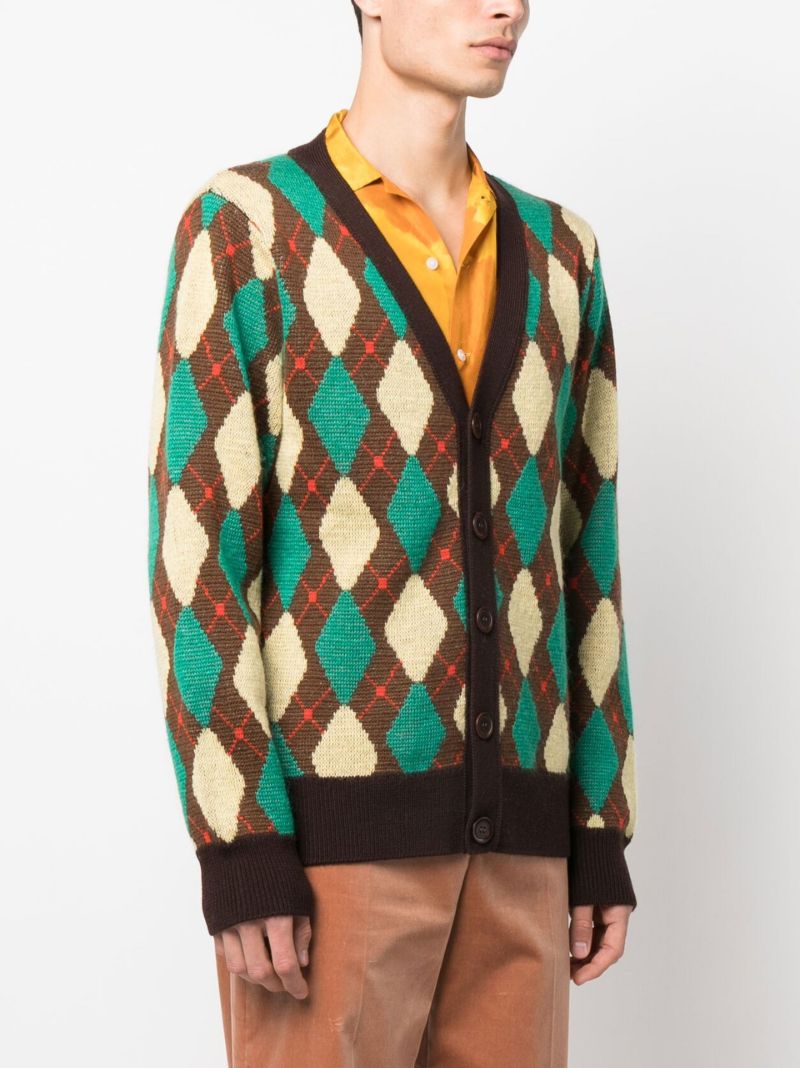 Blue Argyle Intarsia-knit Cardigan