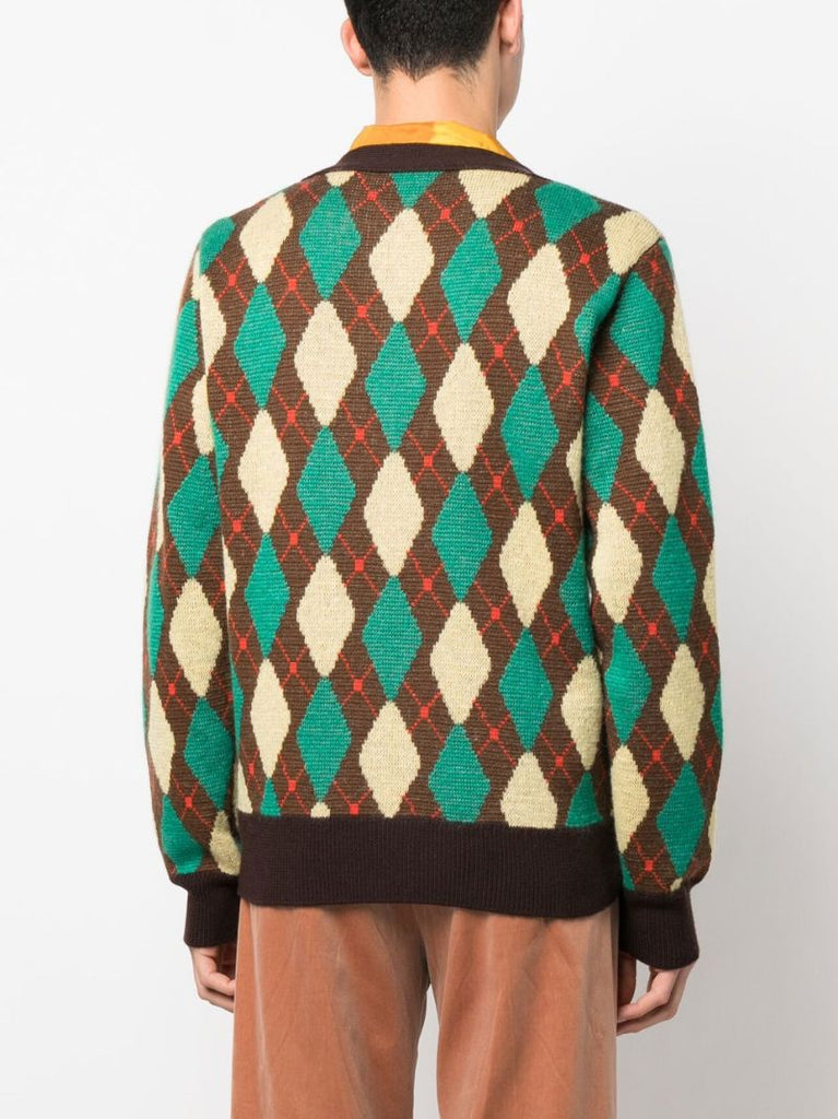Blue Argyle Intarsia-knit Cardigan