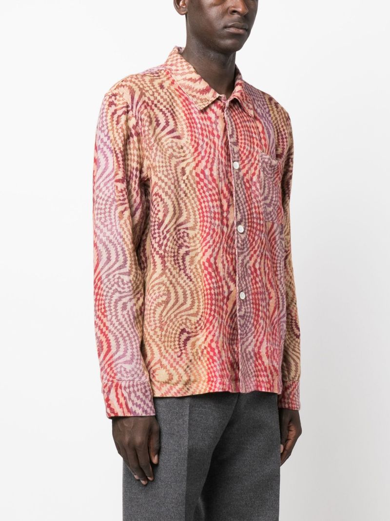 Red Jazzy Hypnosis Print Linen Shirt