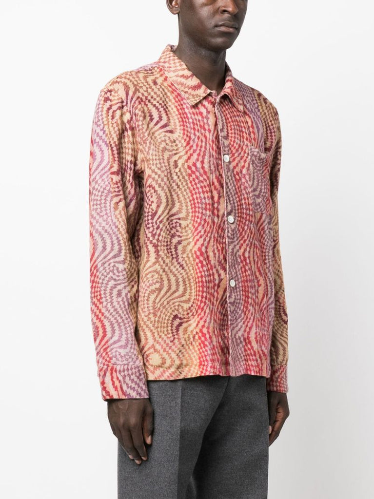 Red Jazzy Hypnosis Print Linen Shirt