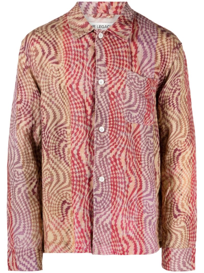 Red Jazzy Hypnosis Print Linen Shirt