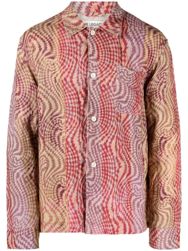 Red Jazzy Hypnosis Print Linen Shirt