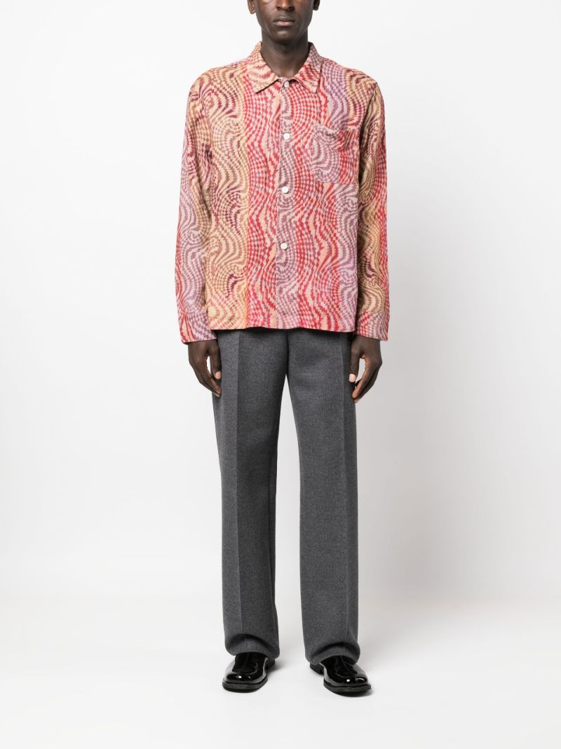 Red Jazzy Hypnosis Print Linen Shirt